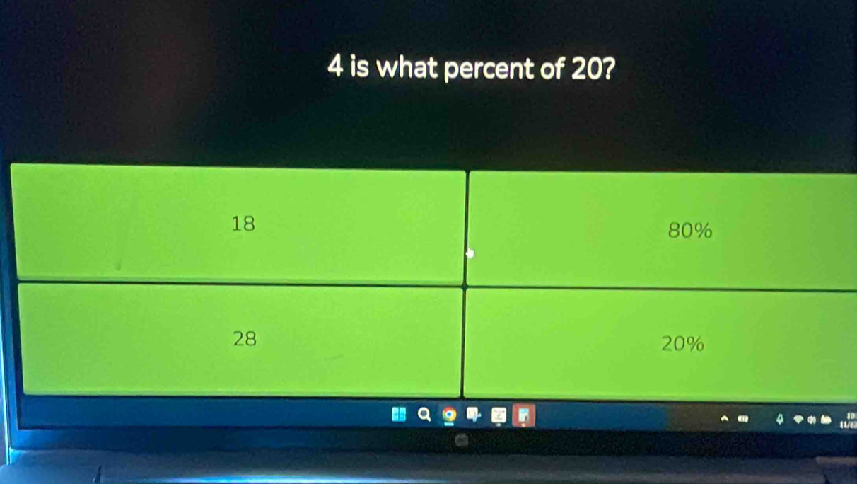 is what percent of 20?