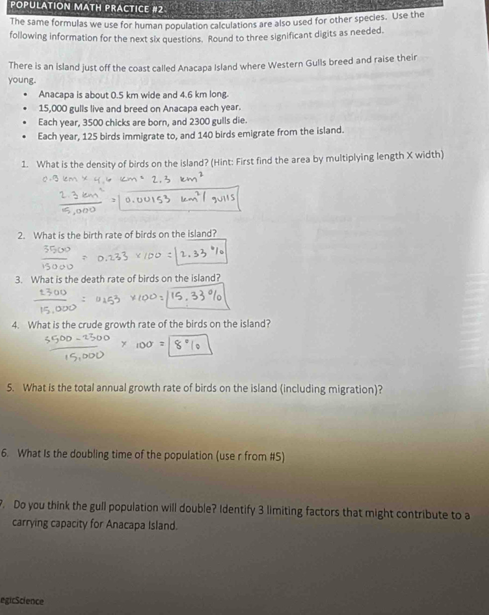 Solved: POPULATION MATH PRACTICE #2 The same formulas we use for human ...