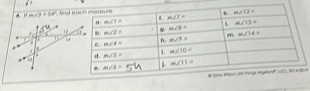 downarrow
A. 1 m∠ 3=54° , tind e
h