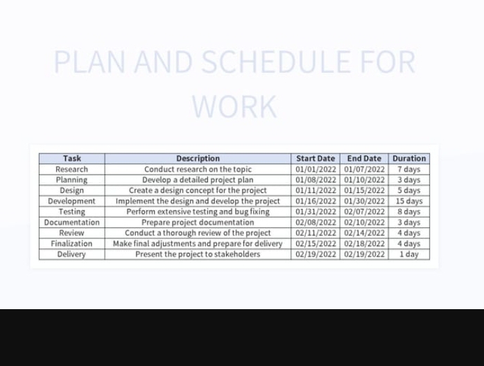 PLAN AND SCHEDULE FOR 
WORK