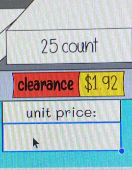 count 
clearance $1.92
unit price: