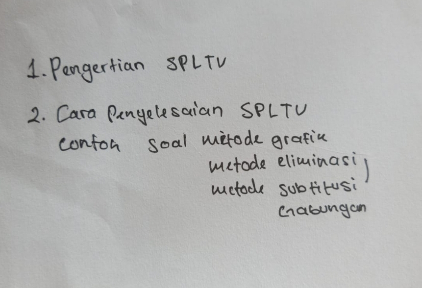 Pengertian SPLTV
2. Cara Panyelesaian SPLTU
confor soal mirode gratia
wctode eliminasi
wctock subtitusi
Crabungan