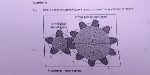 8.1 Use the gear system in Figure 9 below to answer the questions that follow. 
FIGURE 9: Gear system