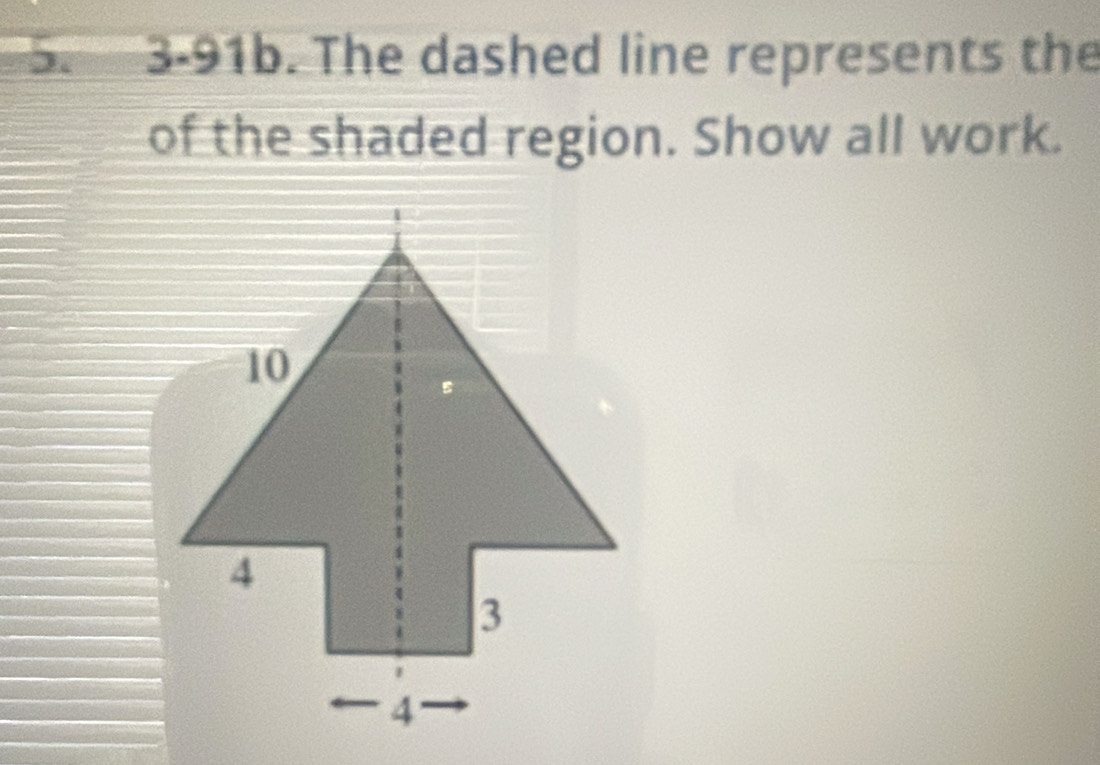 a 3-91b. The dashed line represents the 
of the shaded region. Show all work.