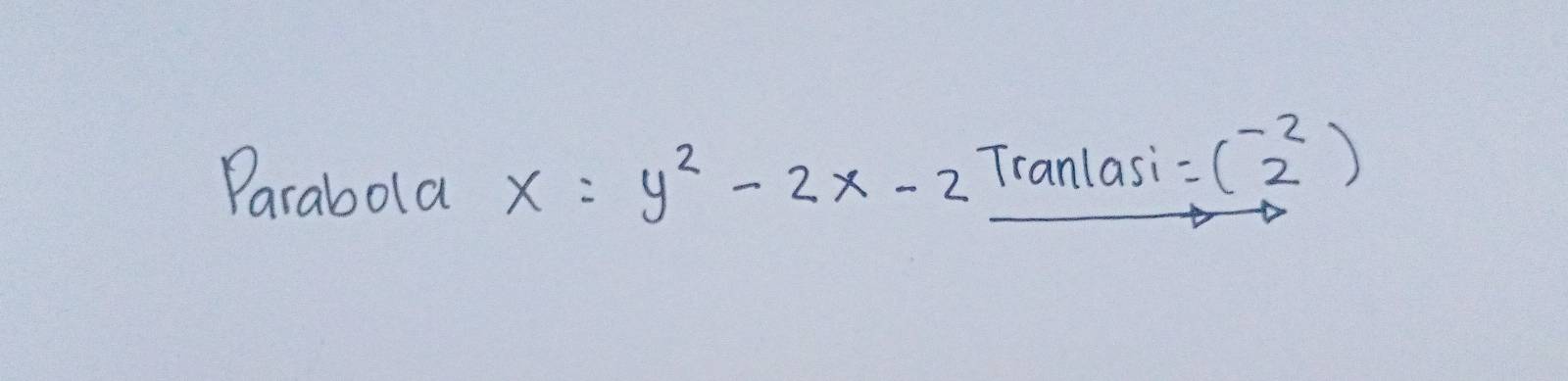 Parabola x=y^2-2x-2 Tranlasi =beginpmatrix -2 2endpmatrix