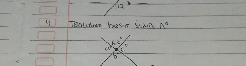 Tentuuan besar sudut A°
60°
a° c°
b°