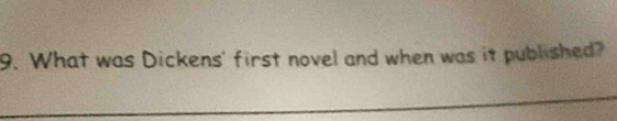 What was Dickens' first novel and when was it published?
