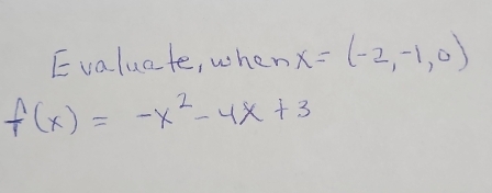 Evaluate, when x=(-2,-1,0)
f(x)=-x^2-4x+3