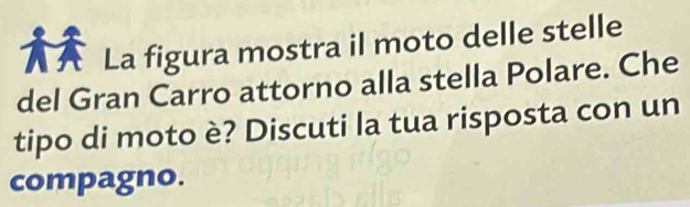 La figura mostra il moto delle stelle 
del Gran Carro attorno alla stella Polare. Che 
tipo di moto è? Discuti la tua risposta con un 
compagno.