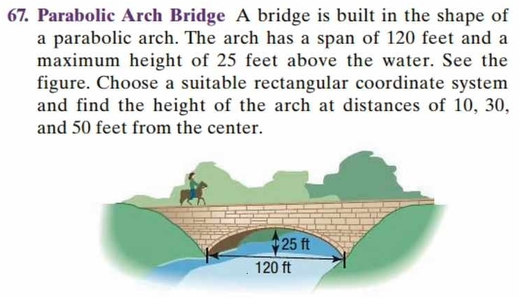 Solved: Parabolic Arch Bridge A bridge is built in the shape of a ...