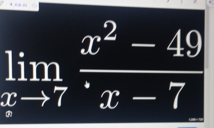 limlimits _xto 7 (x^2-49)/x-7 