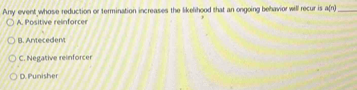 Solved: Any event whose reduction or termination increases the