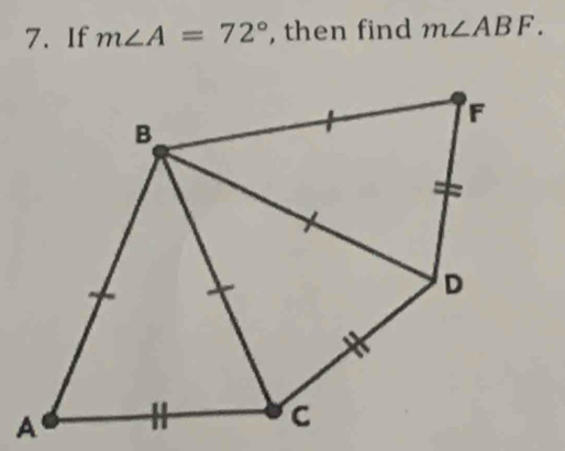 If m∠ A=72° , then find m∠ ABF.