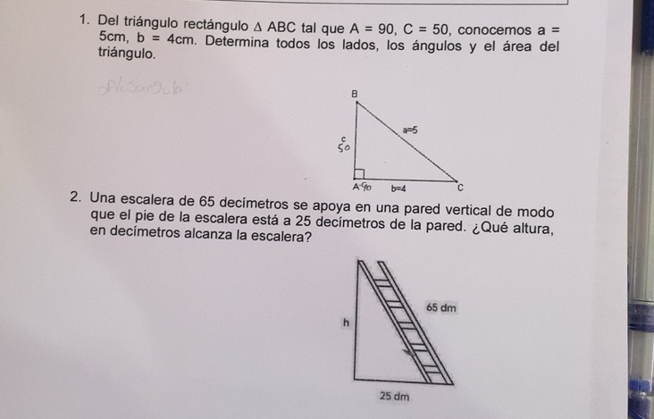 Resuelto:Del triángulo rectángulo ABC tal que A=90,C=50 , conocemos a ...