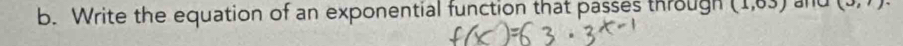 Write the equation of an exponential function that passes through (1,03) and (3,1)