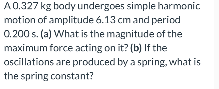 Solved: A 0.327 kg body undergoes simple harmonic motion of amplitude 6 ...