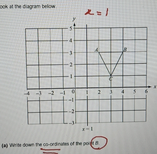 ook at the diagram below.
(a) Write down the co-ordinates of the point B.