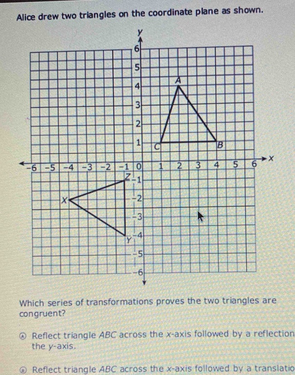 Solved: Alice drew two triangles on the coordinate plane as shown ...