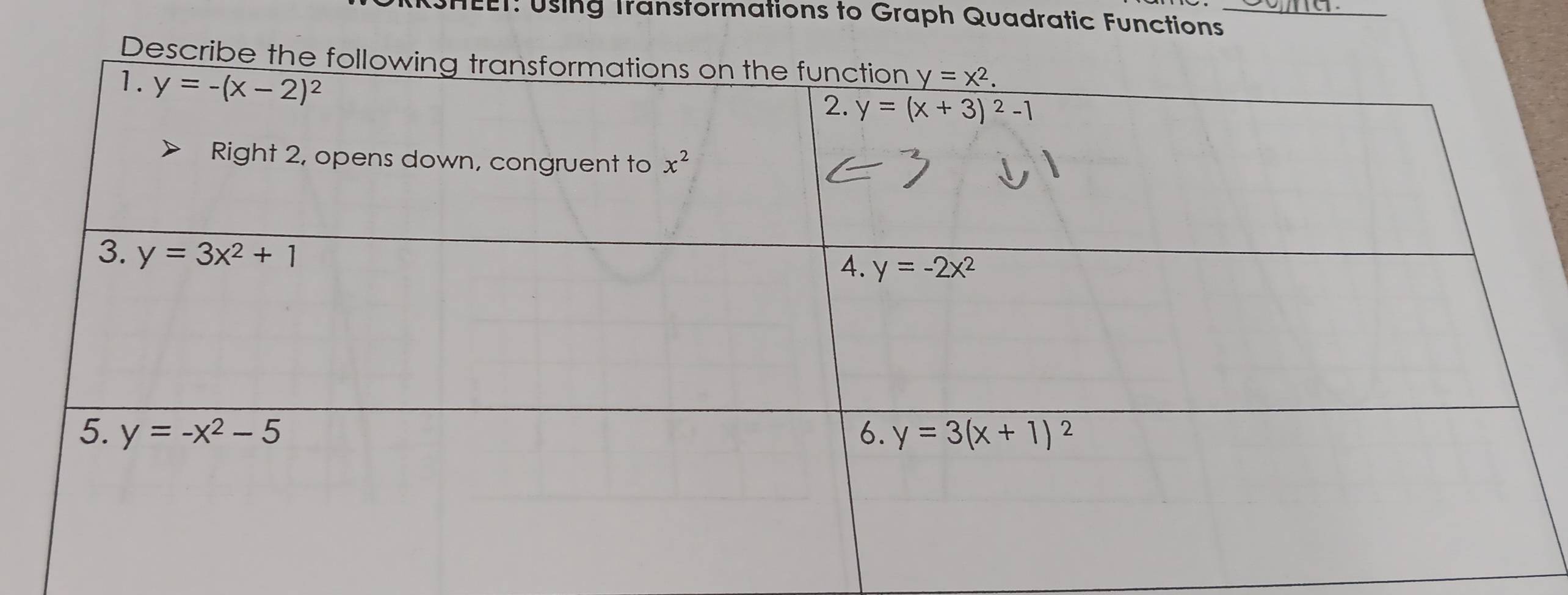 HE): Using Transtormations to Graph Quadratic Functions_
Describe th