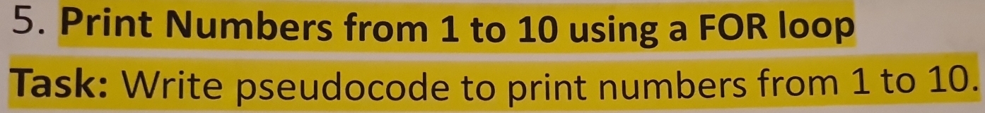 Solved: Print Numbers from 1 to 10 using a FOR loop Task: Write ...