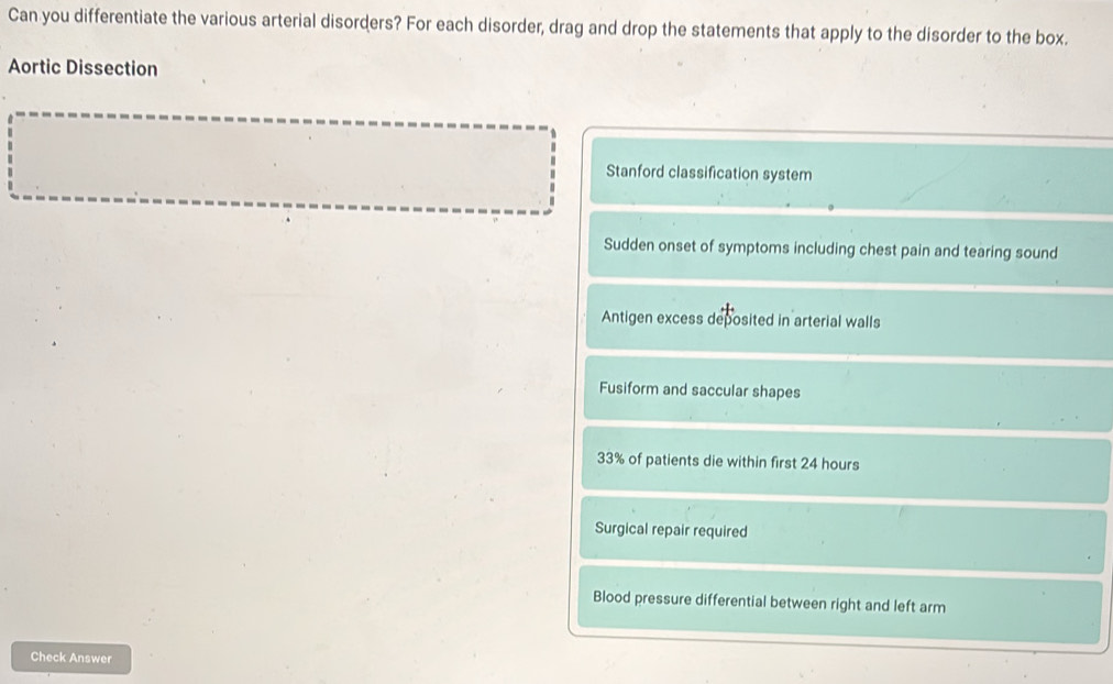 Solved: Can you differentiate the various arterial disorders? For each ...