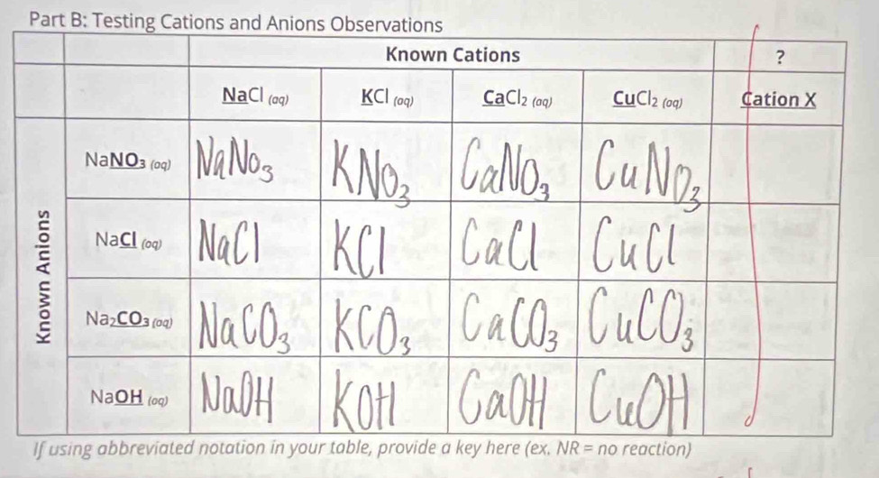 Testing Cations and Anions Observa