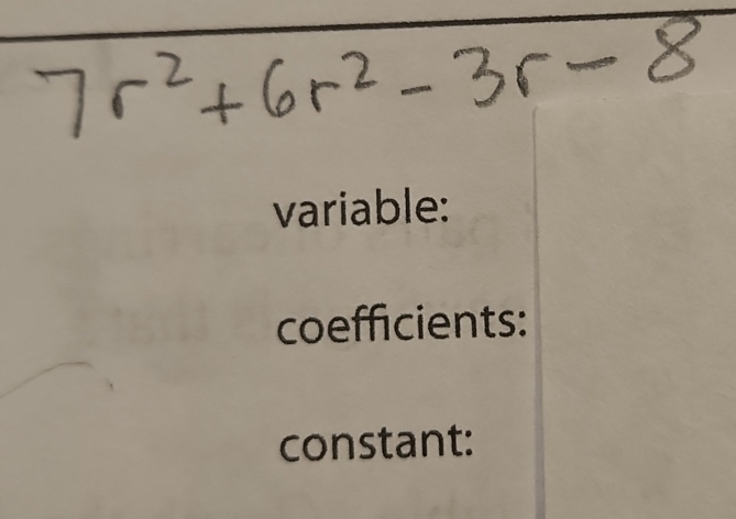 variable: 
coefficients: 
constant: