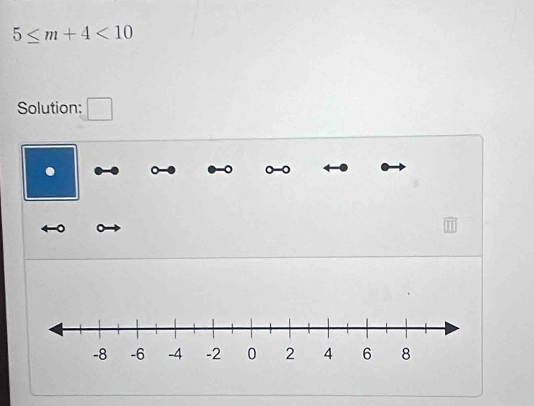 5≤ m+4<10</tex> 
Solution: 
.