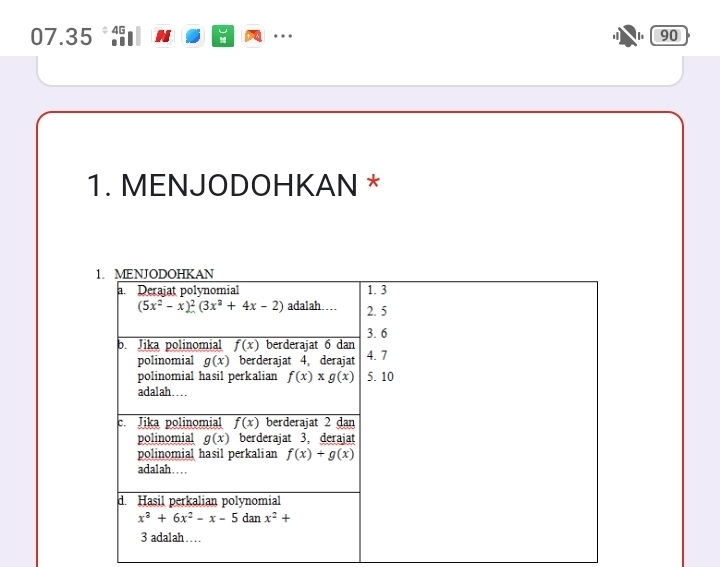 07.35 4G
…
90
1. MENJODOHKAN *