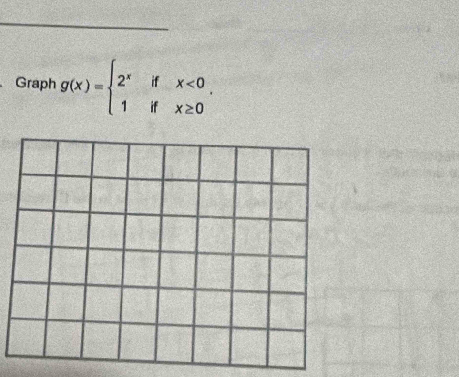 、Graph g(x)=beginarrayl 2^xifx<0 1ifx≥ 0endarray..