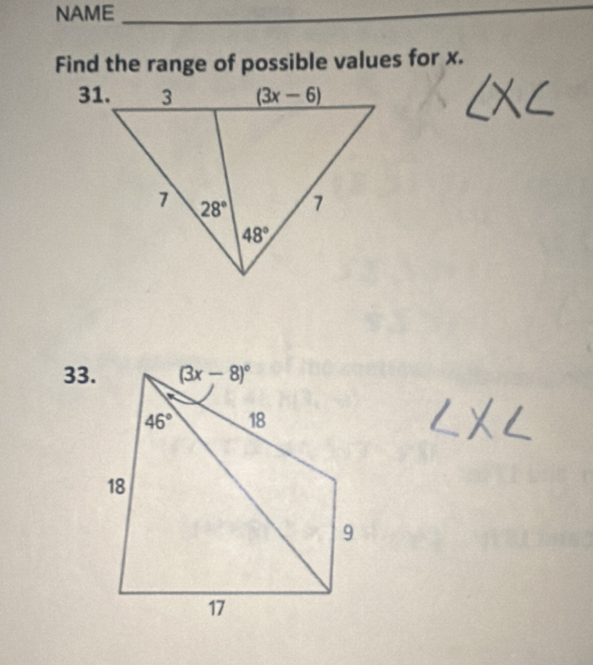 NAME_
Find the range of possible values for x.
31.
33.