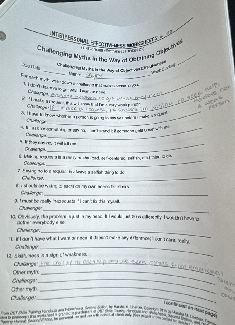 Solved: INTERPERSONAL EFFECTIVENESS WORKSHEET 2 (p. 1 of 2) Challenging ...
