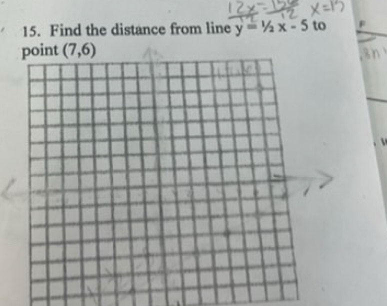 Find the distance from line y=1/2x-5 to F