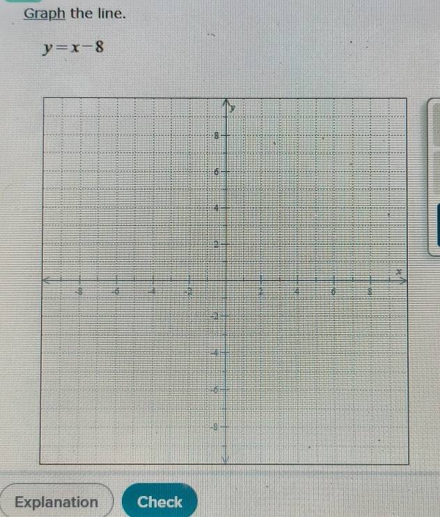 Graph the line.
y=x-8
Explanation Check