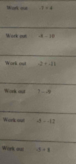 Work out -7+4
W
W
W
W
Wo