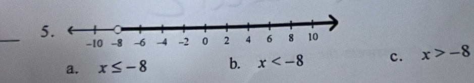 5
b. x c.
a. x≤ -8 x>-8