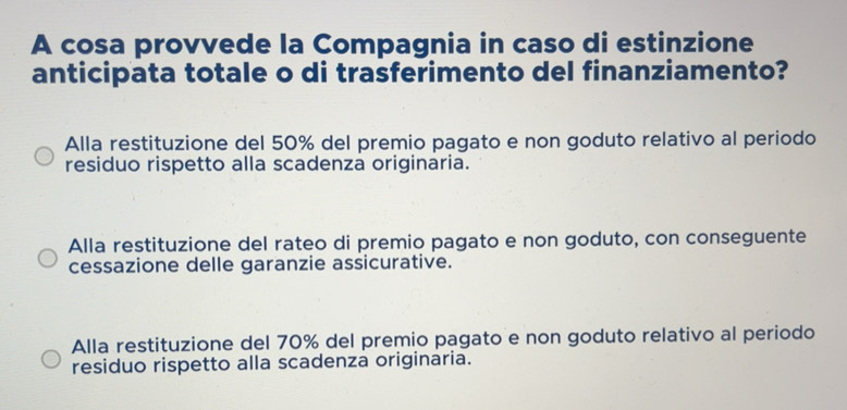 Risolto:A cosa provvede la Compagnia in caso di estinzione anticipata ...