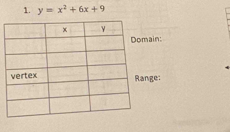 y=x^2+6x+9
ain: 
ge: