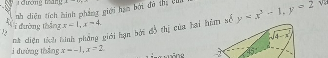 1 đường thang x-0
nh diện tích hình phẳng giới hạn bởi đồ thị của
i đường thắng x=1,x=4.
nh diện tích hình phẳng giới hạn bởi đồ thị của hai m số y=x^3+1,y=2 va
13
i đường thǎng x=-1,x=2. v ng  v u ông -2