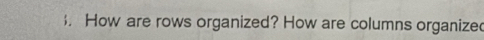 How are rows organized? How are columns organize