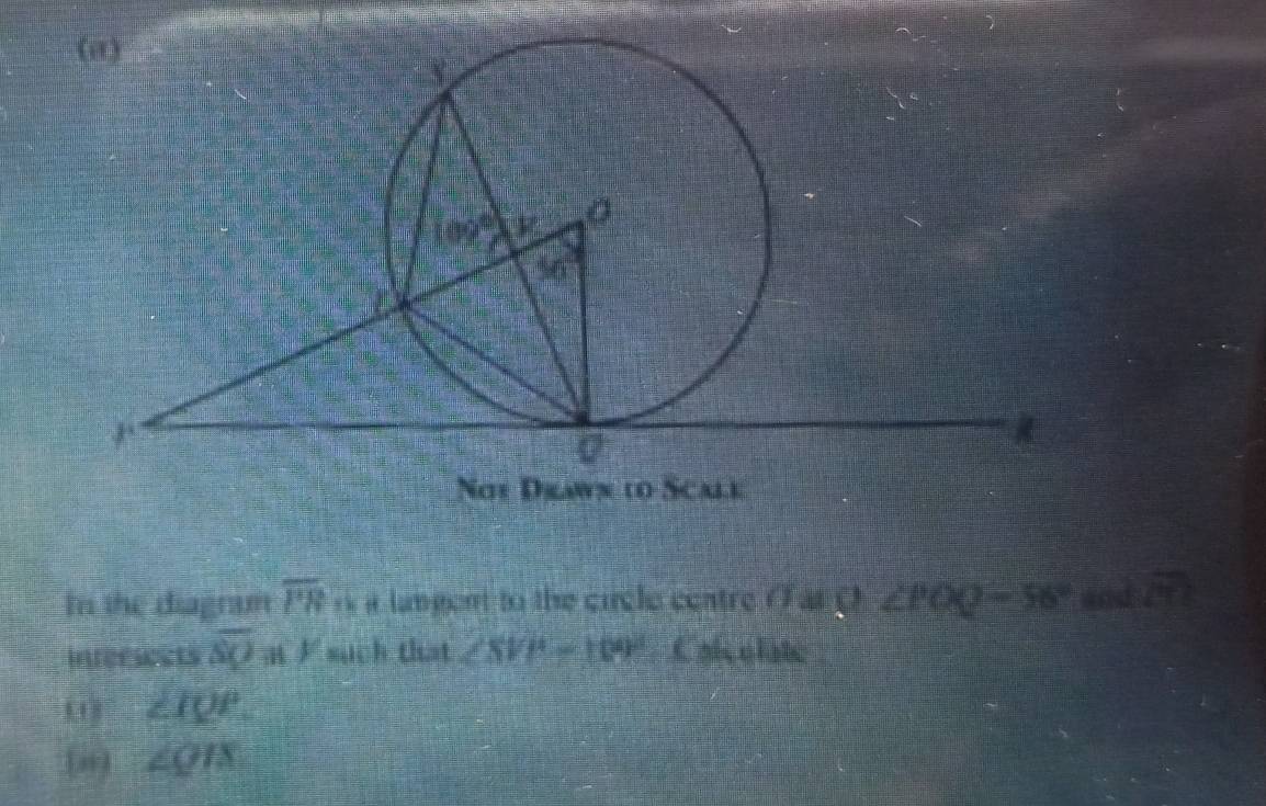 In the diagram overline PR a langent to the cncle centre ( as ( ∠ POQ=56° and overline CT
Intersects overline SO ay such that ∠ SVP-10° Cakolate
0 ∠ IQP
∠ OIN