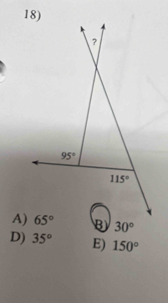 A)
30°
D) 35°
E) 150°