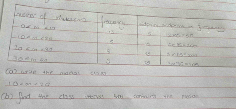 modal class
10
(b) find the class interval that contains the meion