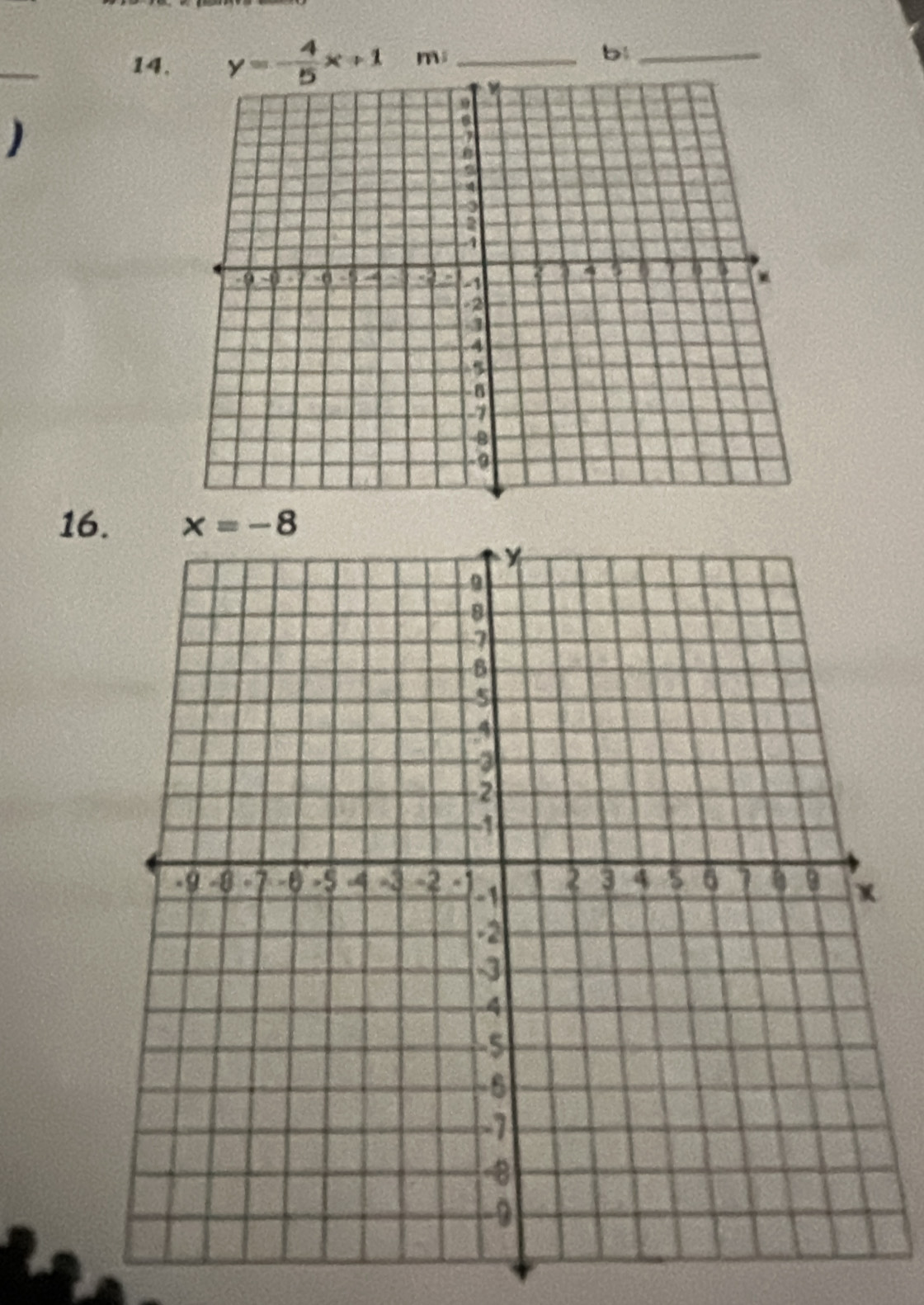 14, y=- 4/5 x+1 m _b_
)
16.