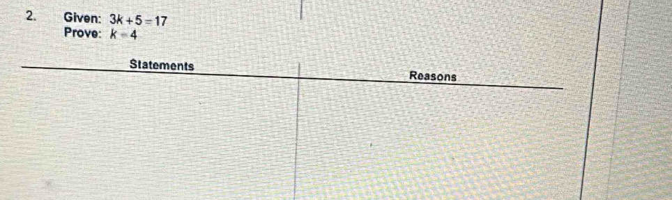 Given: 3k+5=17
Prove: k=4