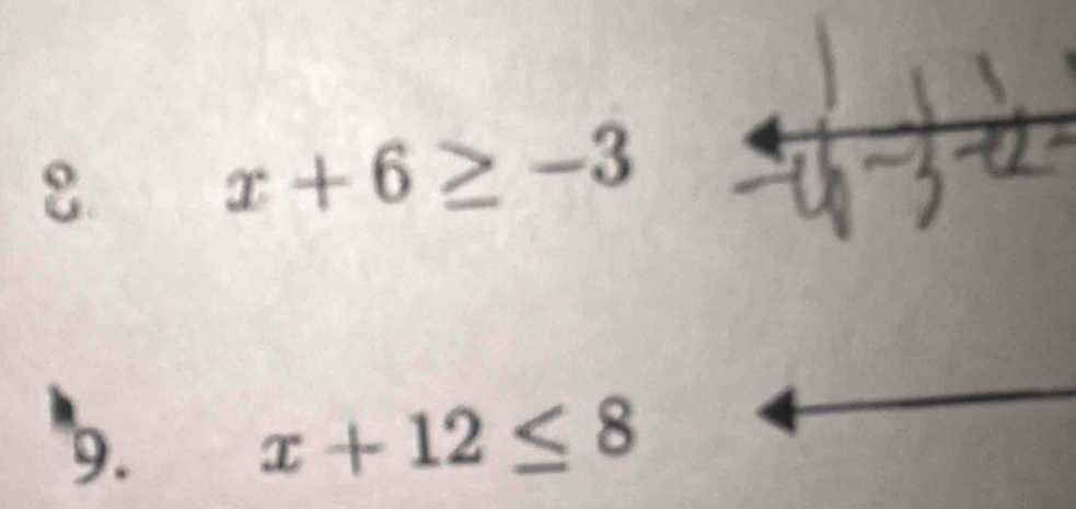 8 x+6≥ -3
9. x+12≤ 8