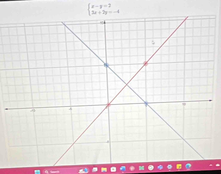 beginarrayl x-y=2 3x+2y=-4endarray.