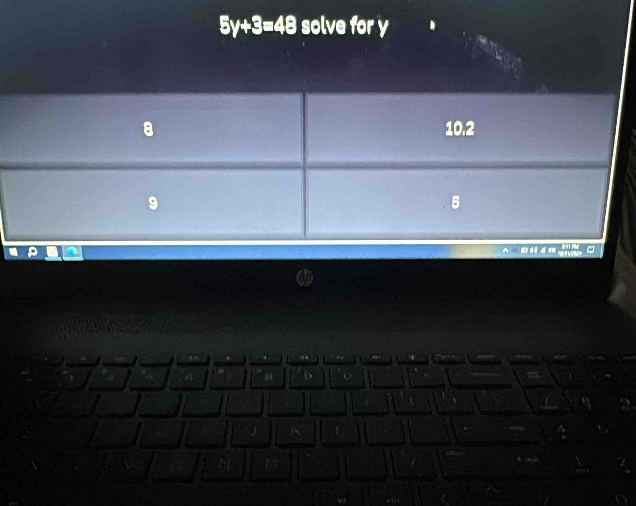 5y+3=48 solve for y