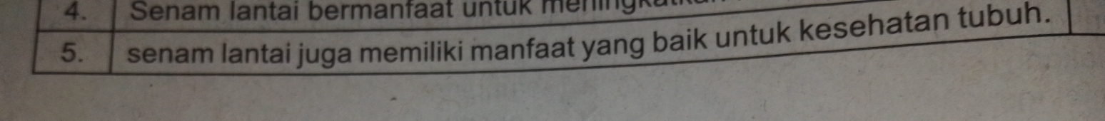 Senam lantai bermanfaat untük mening 
5. senam lantai juga memiliki manfaat yang baik untuk kesehatan tubuh.