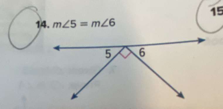 15 
14. m∠ 5=m∠ 6